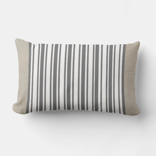 Almohada lumbar reversible de cuero crema/banda (Anverso)