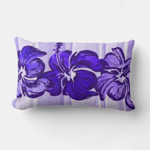 Almohada lumbar reversible de hibisco acuarela