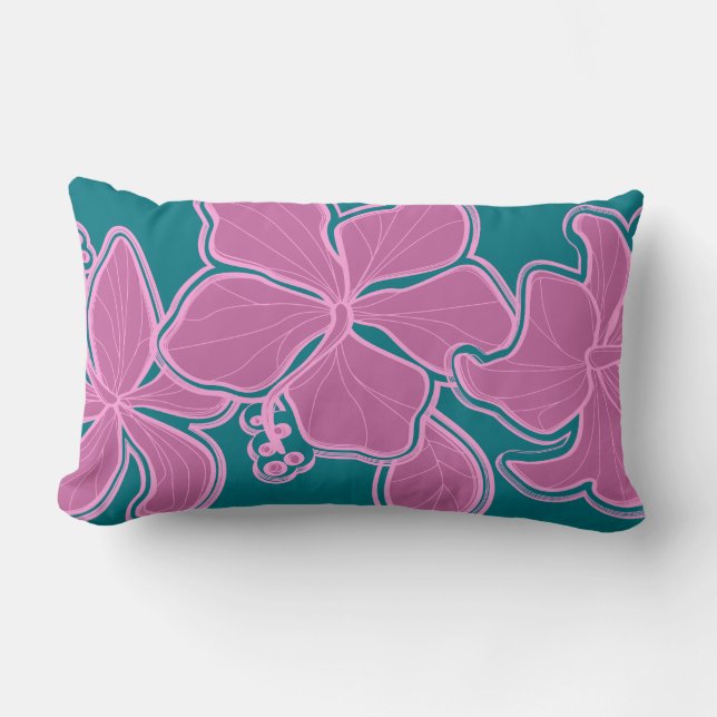 Almohada lumbar reversible de hibisco hawaiano Kai (Anverso)