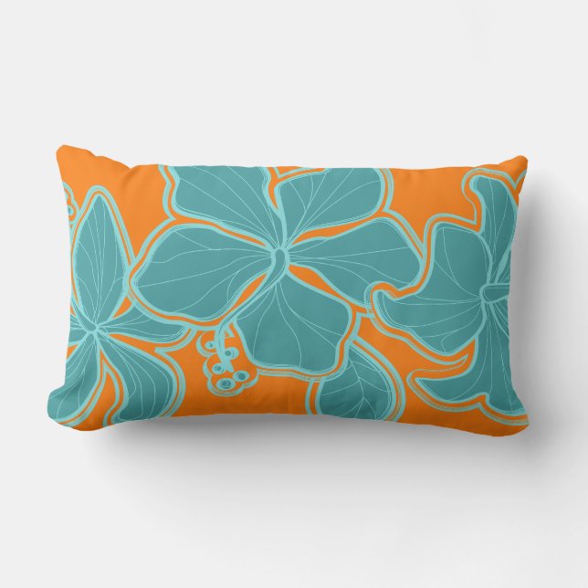 Almohada lumbar reversible hawaiana del hibisco de (Anverso)