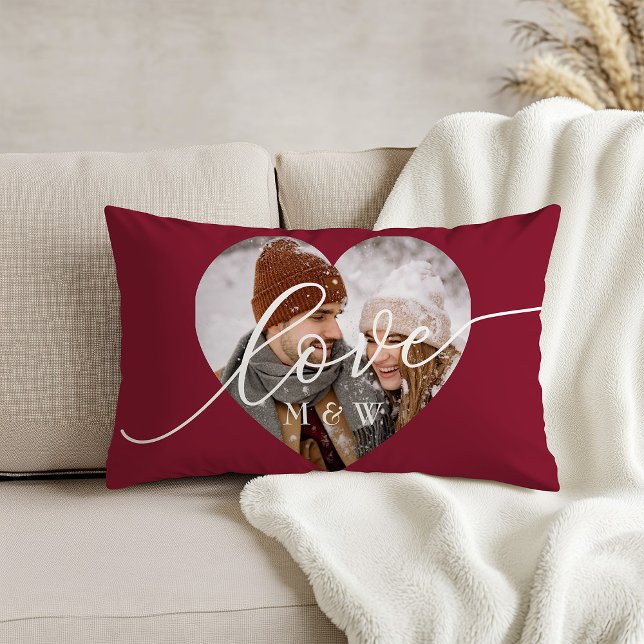 Almohada lumbar roja con foto y corazón de escritu (Subido por el creador)