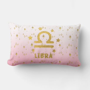 Almohada Lumbar Rosa y Dorada Libra Zodiaco