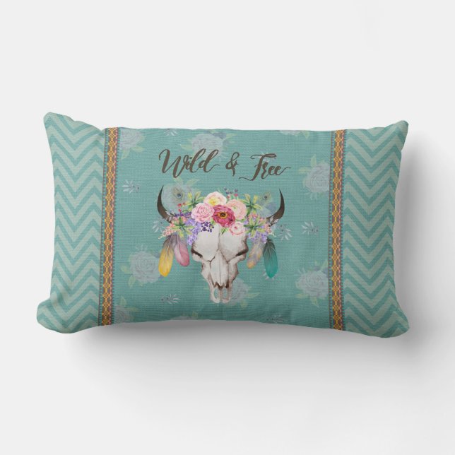 Almohada lumbar salvaje y libre de Boho (turquesa (Anverso)