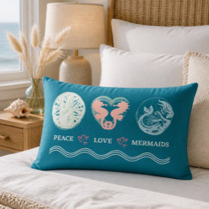 Almohada Lumbar Turquesa Artística Sirenas Paz Amo