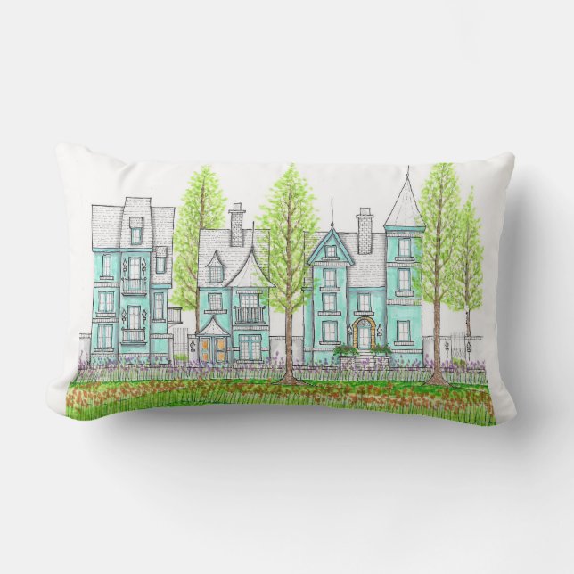 Almohada Lumbar Turquesa Victoriana (Anverso)