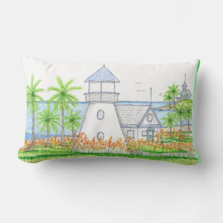 Almohada lumbar verde de faro tropical