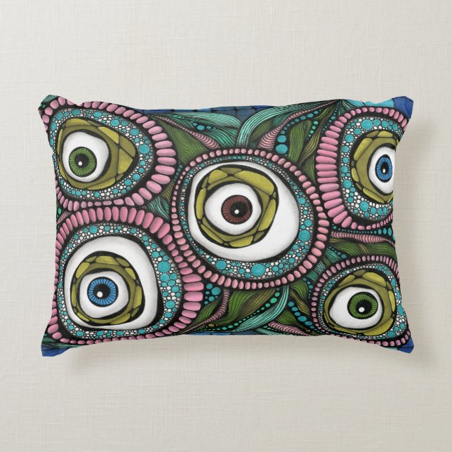 Almohada Lumbar Zentangle Mal de Ojo Psicodélico - (Anverso)
