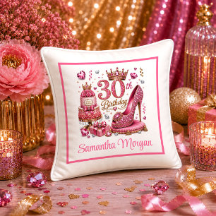 Almohada Luxe Magenta Gold Sparkle Cumpleaños 30