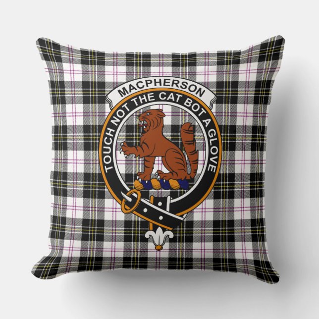 Almohada MacPherson Tartan, Emblema de Clan y Lema (Anverso)
