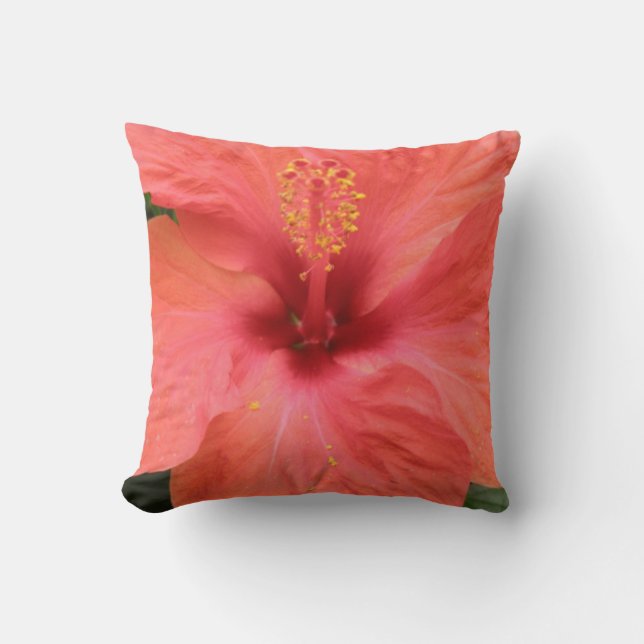 Almohada Macro Flor de Hibisco Naranja (Anverso)