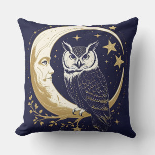 Almohada mágica de búho creciente luna celestial