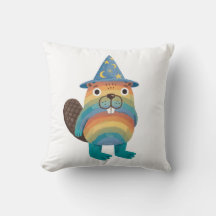 Almohada mágica de castor arcoíris con sombrero de