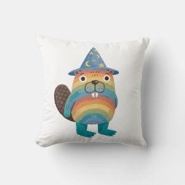 Almohada mágica de castor arcoíris con sombrero de
