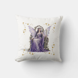 Almohada mágica de hadas moradas y estrellas dorad