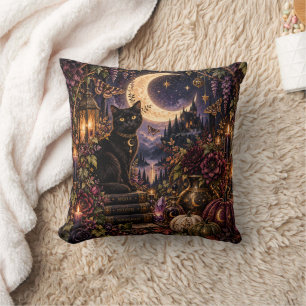 Almohada mágica de Halloween con gato negro a la l