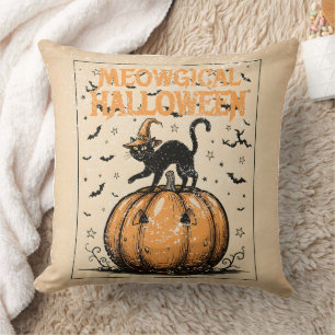 Almohada mágica de Halloween de gato negro vintage