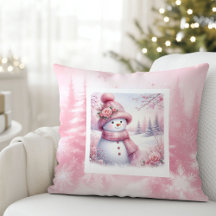 Almohada mágica de invierno rosa estilo muñeco de
