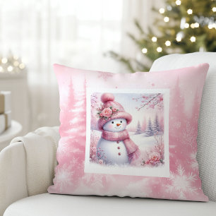 Almohada mágica de invierno rosa estilo muñeco de 