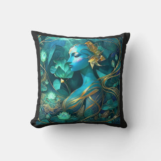 Almohada mágica diosa azul arte de fantasía