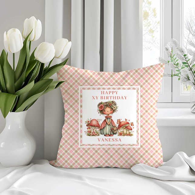 Almohada mágica para el 1er cumpleaños de la Hada  (Magical Pink Fairy 1st Birthday Throw Pillow)