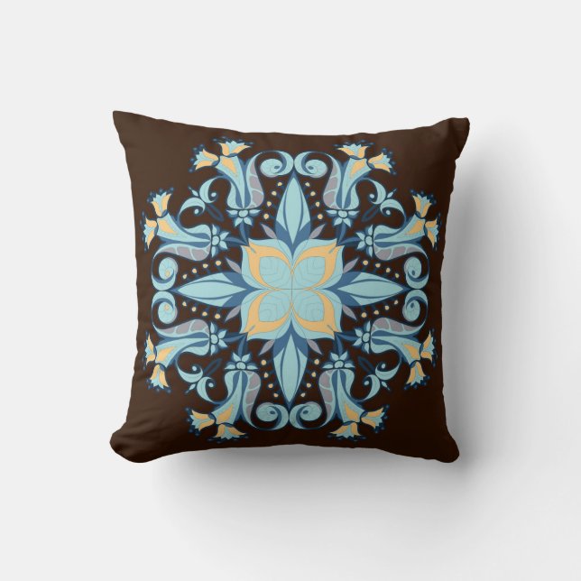 Almohada Mandala Bloom en marrón chocolate (Anverso)