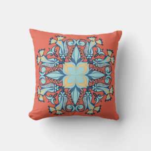 Almohada Mandala Bloom en Rojo Coral