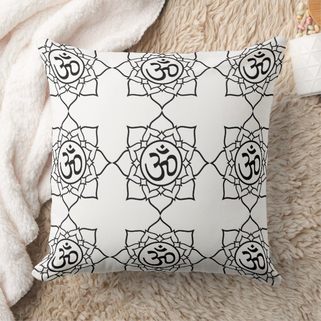 Almohada Mandala de Yoga Om de Blanco y Negro Pint (Manta)