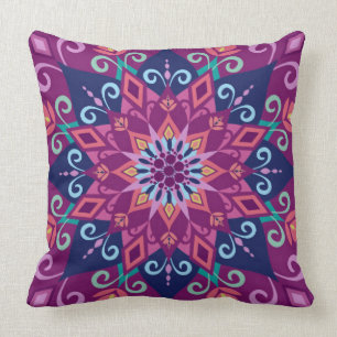 Almohada Mandala-Púrpura-Grande floreciente del