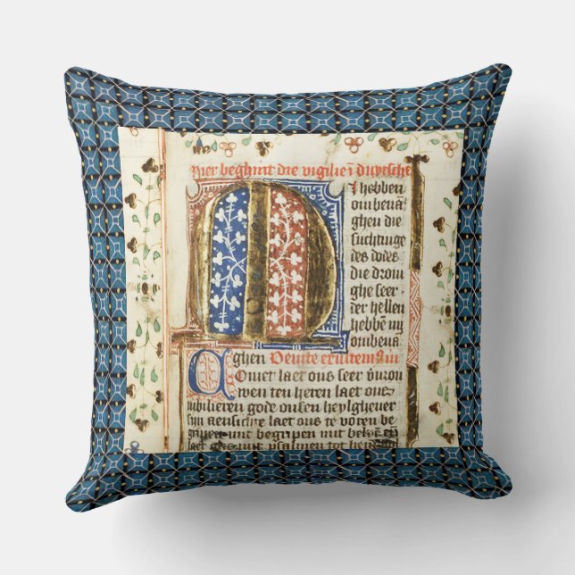 almohada manuscrita iluminada con fondo azul (Reverso )
