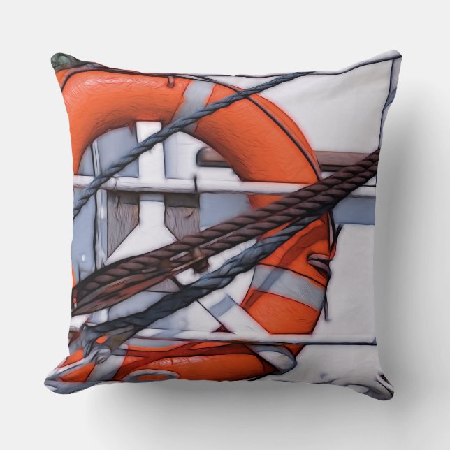 Almohada marina con salvavidas rojo (Anverso)