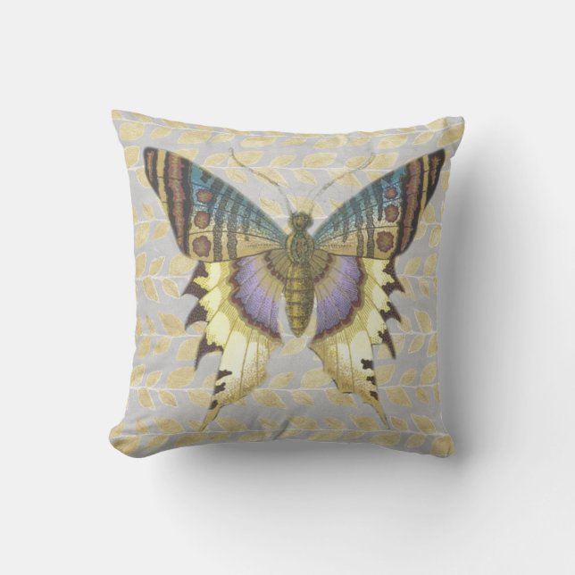 Almohada mariposa de estilo ventilado azul y amari (Anverso)