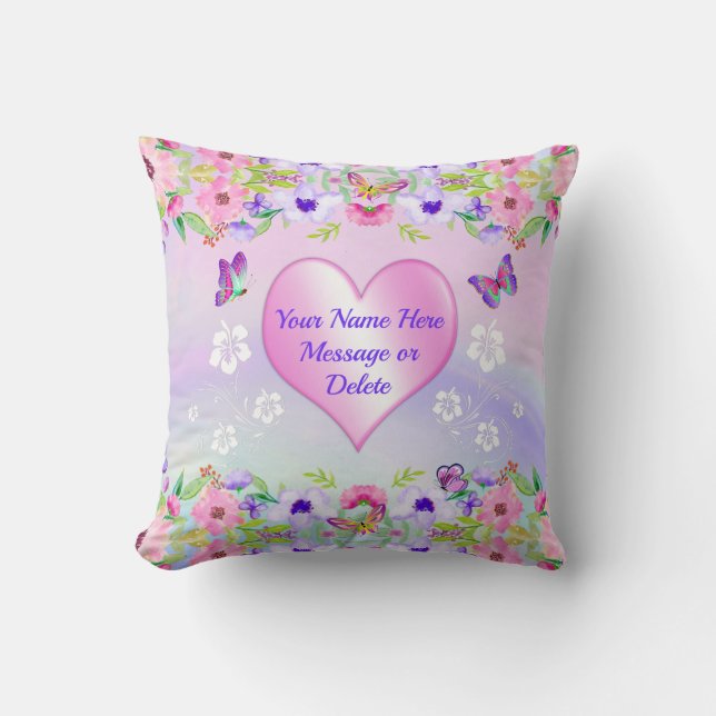 Almohada mariposa púrpura y rosa personalizada (Anverso)