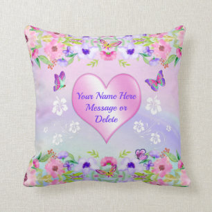 Almohada mariposa púrpura y rosa personalizada