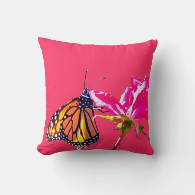 Almohada mariposa rosa y monarca (Anverso)