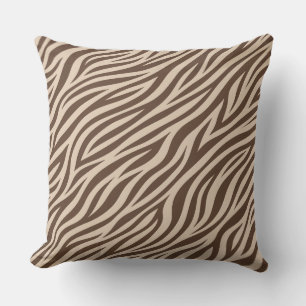 Almohada marrón y beige de rayas de cebra Chic