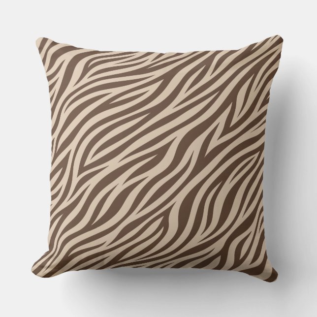 Almohada marrón y beige de rayas de cebra Chic (Anverso)