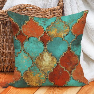Almohada marroquí de cuatro hojas en turquesa y na