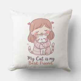 Almohada Mi Gato es Mi Mejor Amigo Chica Linda Hu