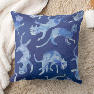 Almohada Ming Gatos Flotantes 20" - Azul y Reverso