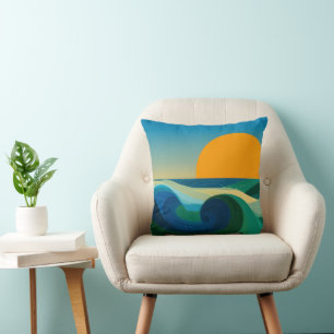 Almohada minimalista Bauhaus ola del océano puesta