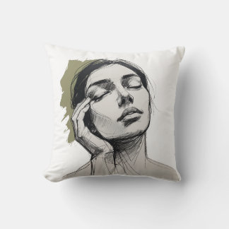 Almohada minimalista de rostro con pensamiento de 