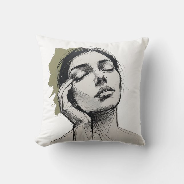 Almohada minimalista de rostro con pensamiento de  (Anverso)
