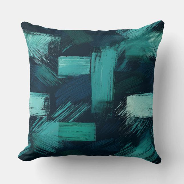 Almohada moderna abstracta de color azul verdoso y (Anverso)