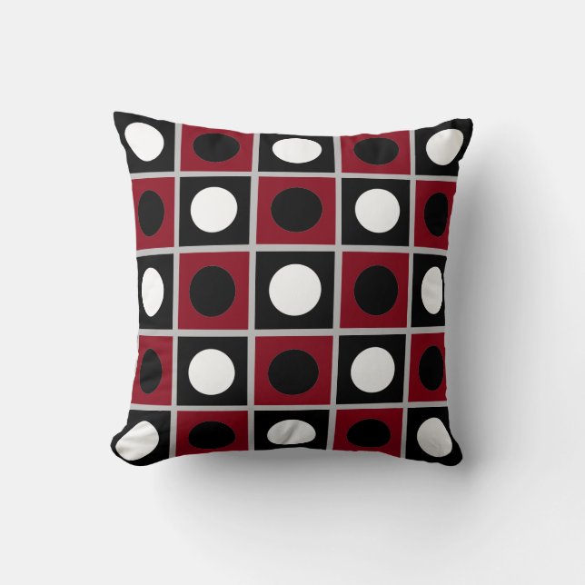 Almohada moderna abstracta negra roja y blanca (Anverso)