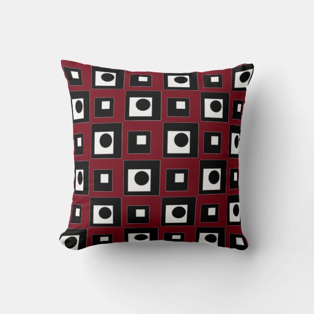 Almohada moderna abstracta negra roja y blanca (Anverso)