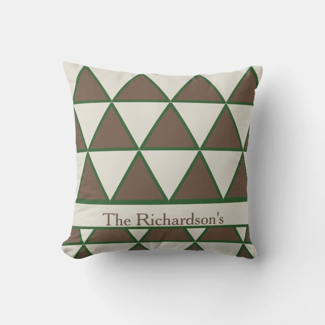 Almohada moderna chic triángulo taupe verde salvia (Anverso)
