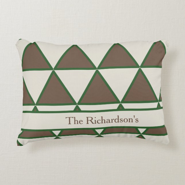 Almohada moderna chic triángulo taupe verde salvia (Anverso)