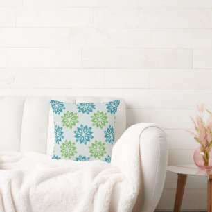 Almohada moderna con estampado floral azul y verde