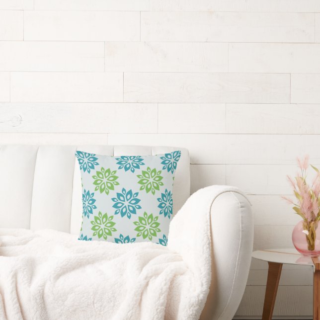 Almohada moderna con estampado floral azul y verde (Sofá)