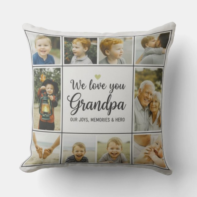 Almohada moderna con foto de abuelo y corazón (Anverso)